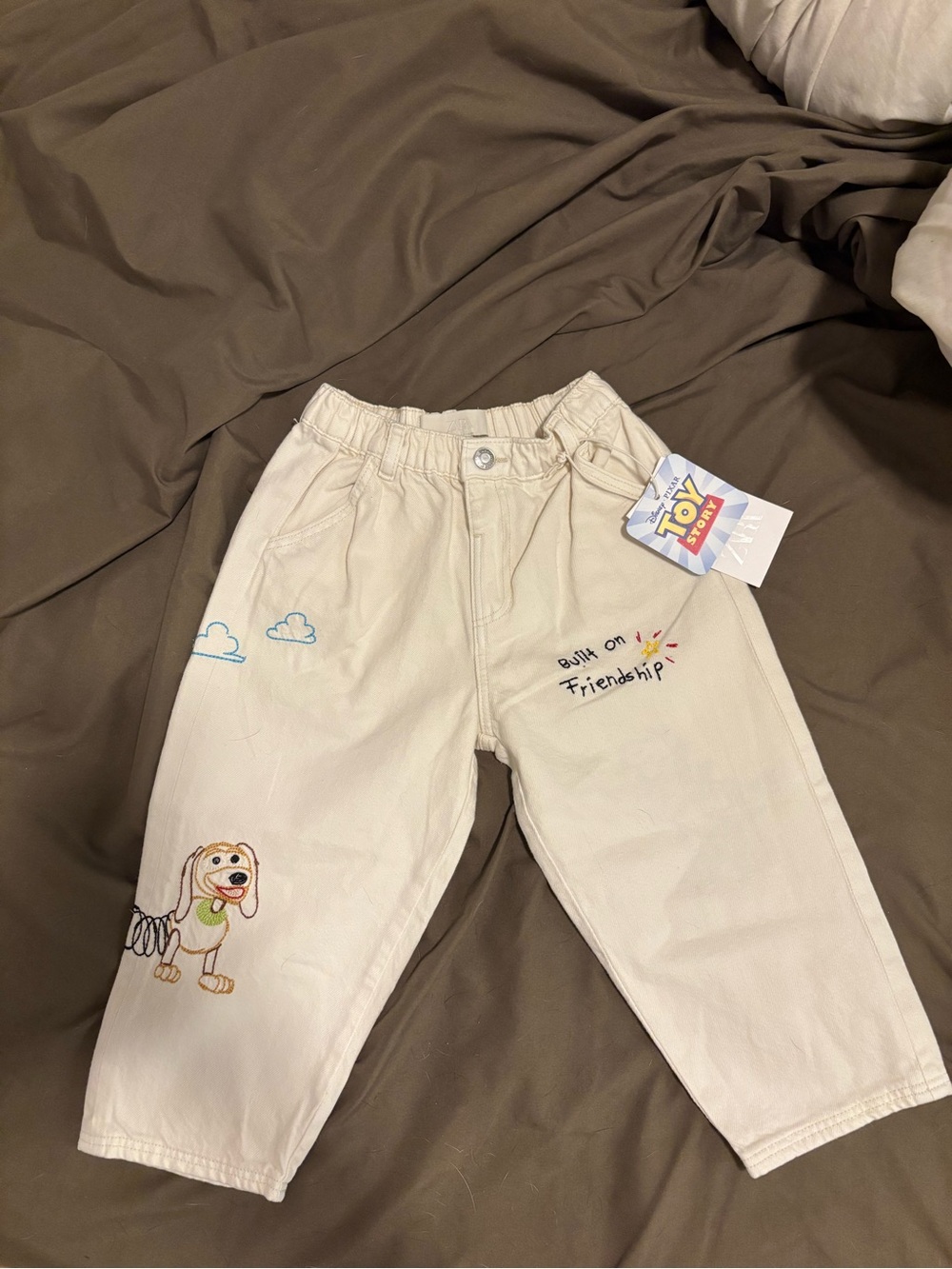 Zara Cream Kids Pants with Toy Story Embroidery